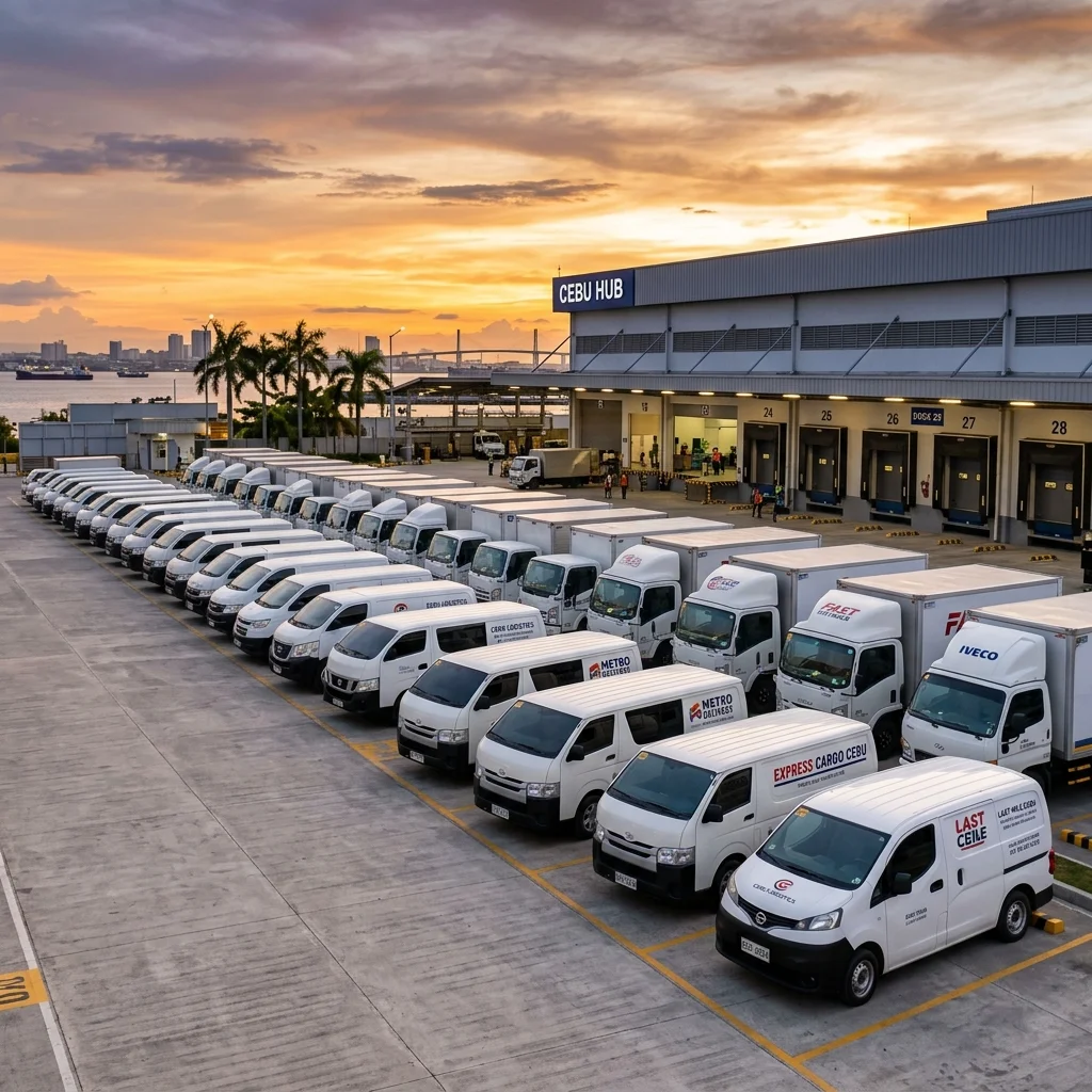 Protected fleet of commercial delivery vans at a Cebu logistics depot