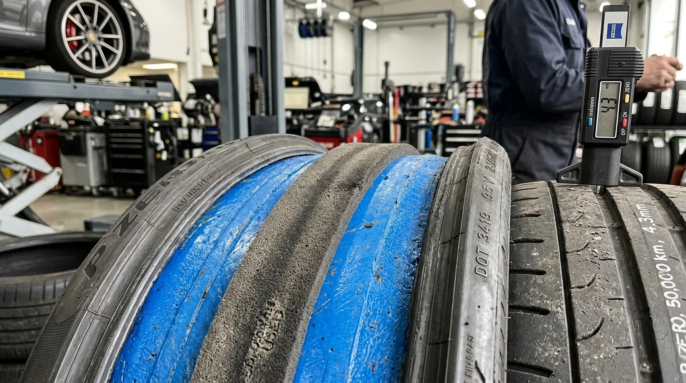 Gel tire liner pad showing durable foam and sticky gel compound construction