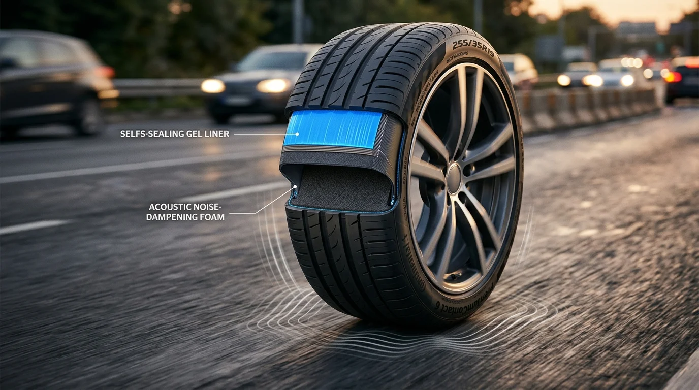 Acoustic foam gel tire liner pad showing the thick sound-dampening foam layer